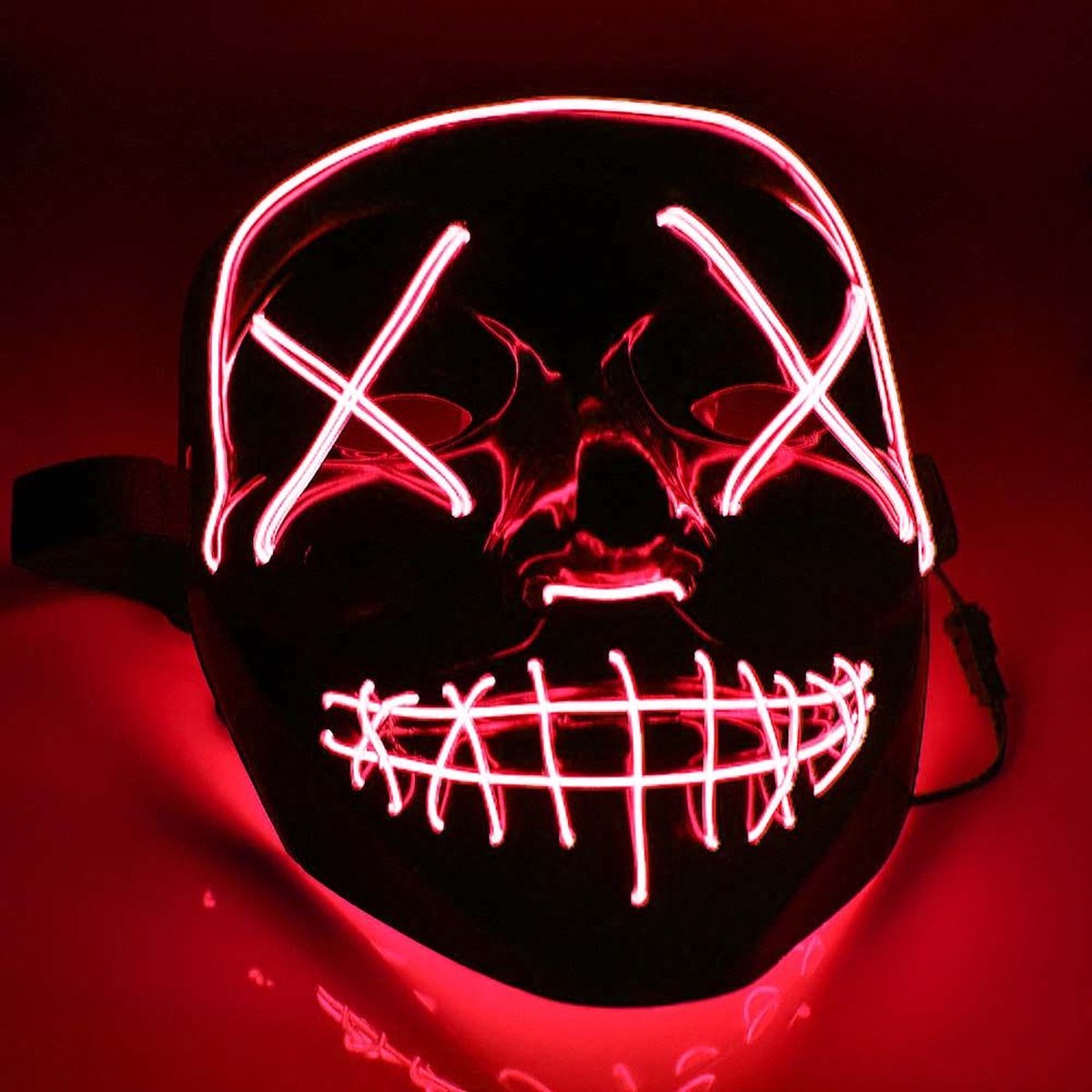3 x MikaMax Halloween Purge LED-Maske – Anziehmaske – Halloween-LED-Maske – für jeden geeignet – verstellbares Stirnband – 3 Lichtmodi