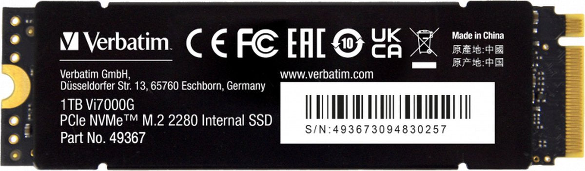 Verbatim Vi7000G PCle NVMe M.2 SSD 1TB 49367 PS5 PC