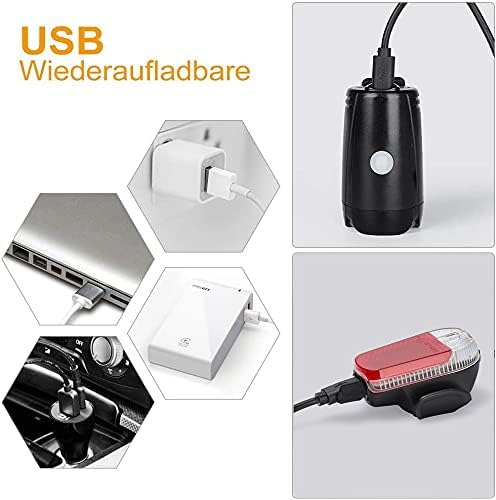 Sanfant Fahrradlicht Set, Fahrradbeleuchtung LED, Fahrradlampe Set, Fahrradlicht Frontlicht Vorne, Aufladbar, StVZO Zugelassen Wasserdicht, 2 modes d'éclairage Frontlicht et Rearlight Set