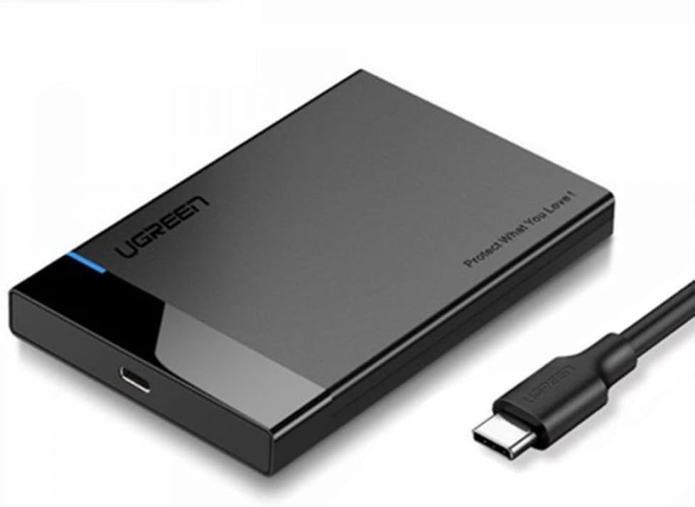 UGREEN US221 SATA Externes Lafwerksgehäuse HDD 2,5 Zoll USB 3.0 + USB-C auf USB-C 3.1 (Schwarz)