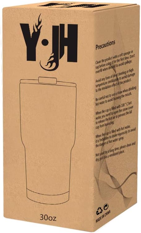 Y·J&H Doppelwandiger Vakuum Isolierbecher Autobecher Edelstahl Reiseflasche Thermobecher Coffee to go mit 2 Spritzwassergeschützten Deckeln 2 Strohhalmen Tubenbürste BPA Frei
