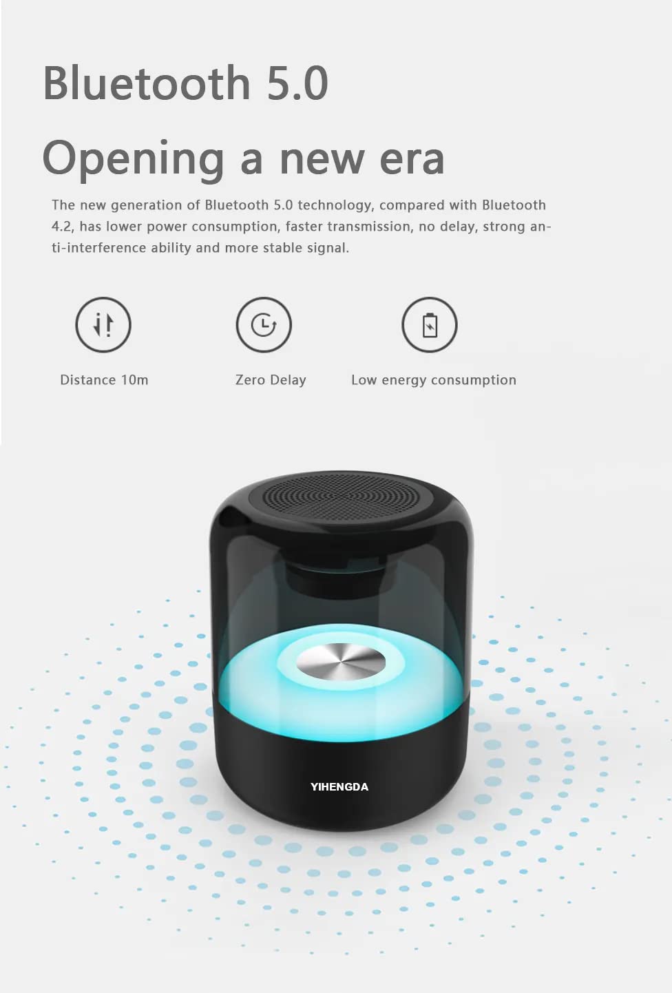 Uranus™ Z5 kabelloser Bluetooth BT v5.0 tragbarer Lautsprecher mit 4–8 Stunden Backup, integriertem wiederaufladbarem Akku, UKW-Radio | AUX | mSD | USB | 360-Grad-LED-Lichtshow