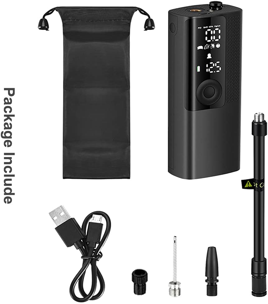 Bezior Elektro Fahrradpumpe Luftpumpe mit 2000mAh Akku, Verlängerungsrohr Luftpumpe Fahrrad, Kleine Fahrradluftpumpe Leichte Handpumpe MAX 120PSI für Roadbike Mountainbike