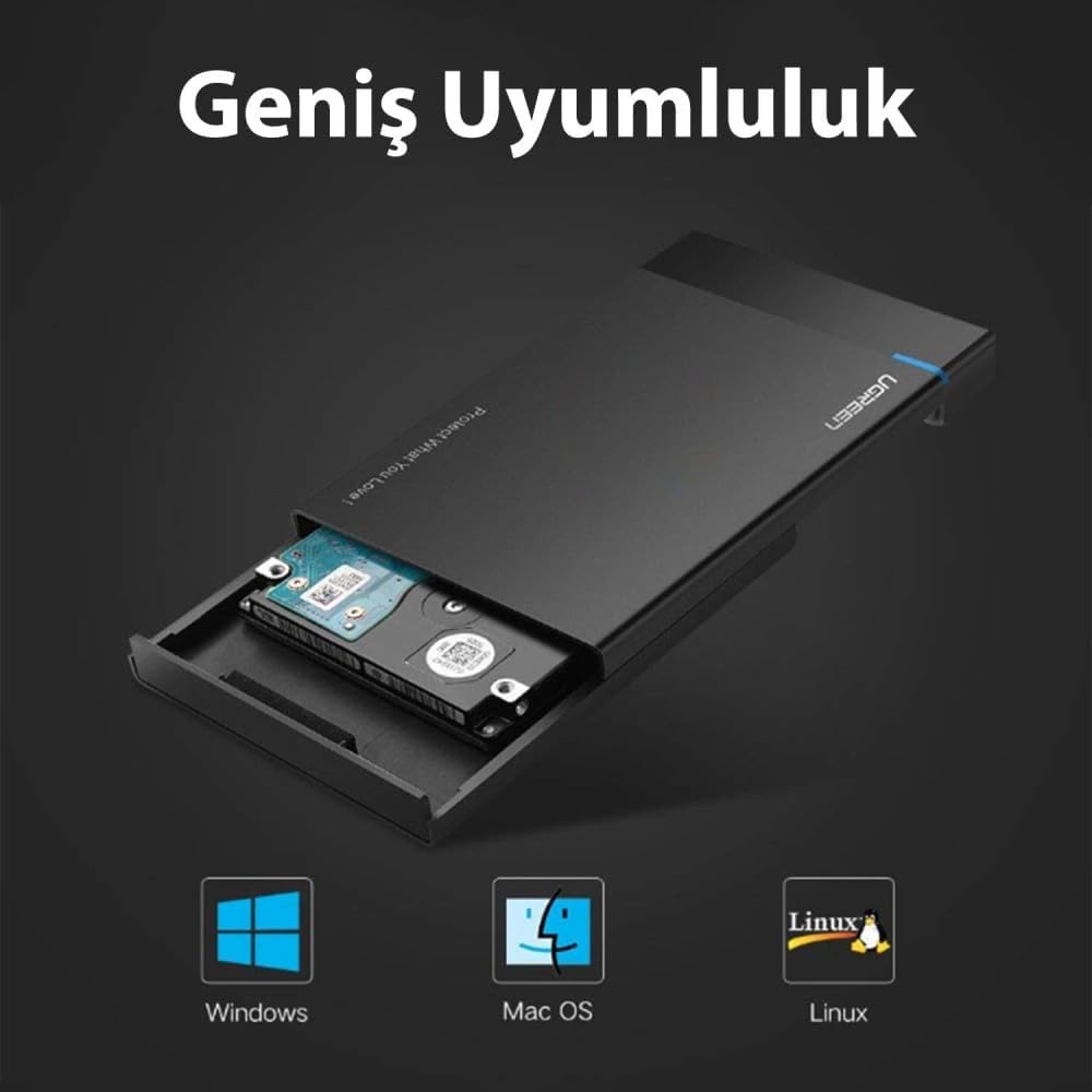 UGREEN US221 SATA Externes Lafwerksgehäuse HDD 2,5 Zoll USB 3.0 + USB-C auf USB-C 3.1 (Schwarz)