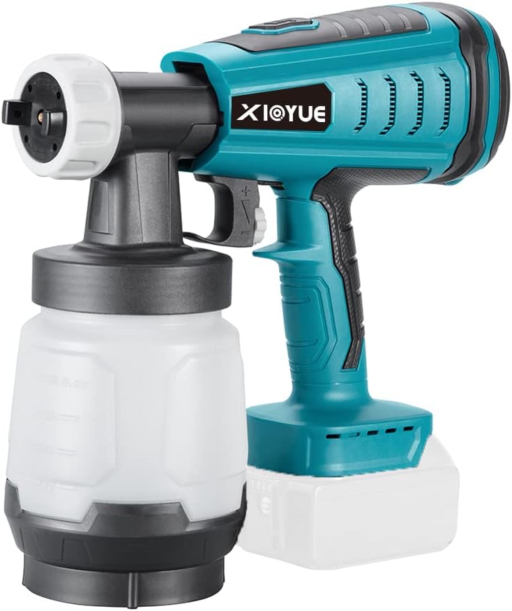 XIOYUE 18 V kabelloses Handfarbsprühgerät für Makita-Akku, leistungsstarke elektrische HVLP-Spritzpistole, 800 ml für den Haus- und Außenbereich, zum Streichen von Autos, Decken, Stühlen, Zäunen und Tierhäusern