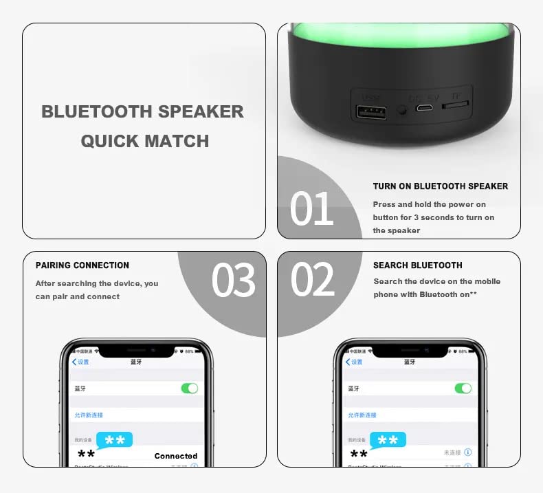 Uranus™ Z5 kabelloser Bluetooth BT v5.0 tragbarer Lautsprecher mit 4–8 Stunden Backup, integriertem wiederaufladbarem Akku, UKW-Radio | AUX | mSD | USB | 360-Grad-LED-Lichtshow