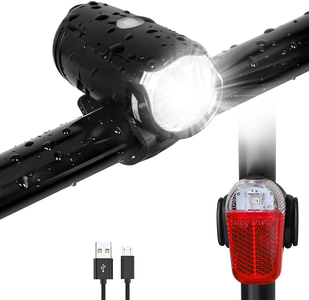 Sanfant Fahrradlicht Set, Fahrradbeleuchtung LED, Fahrradlampe Set, Fahrradlicht Frontlicht Vorne, Aufladbar, StVZO Zugelassen Wasserdicht, 2 modes d'éclairage Frontlicht et Rearlight Set