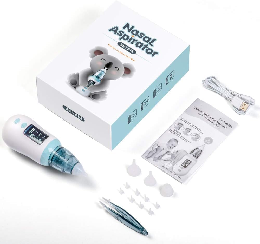 Nasensauger Baby, Tragbarer Elektrischer Nasensauger, Nasensauger mit 3 Saugstufen und 4 Wiederverwendbaren Düsenspitzen, Wasserdicht, USB-Aufladung, für Neugeborene und Kleinkinder