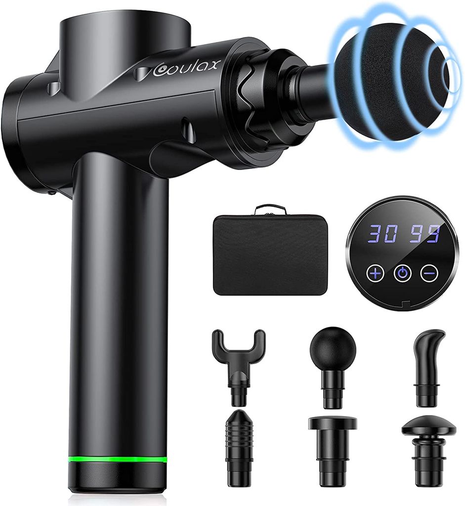 COULAX Massagepistole, Musk-Massagepistole, Tiefengewebe-Muskelmassagegerät, elektrische Handmassagepistole, 30 Geschwindigkeiten, Muskelpistole für 6 Massageköpfe