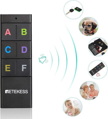 Retekess TH104 Schlüsselfinder, Cable Loser Objektfinder, 85 dB Beepton, unterstützt Fernbedienung, 131 Fuß Arbeitsbereich, 6 Empfänger für Haustier, Geldbörse, Schlüsselverfolgung