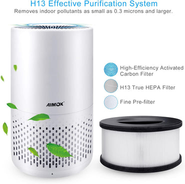 Purificateur d'air intelligent pour le nettoyage et le nettoyage, Aimox avec capteur de qualité de l'air, filtre à air, 3 fonctions, minuterie, veilleuse, CADR 136 m³/h, filtre HEPA, fonctions avec prise en charge APP, Alexa et Google
