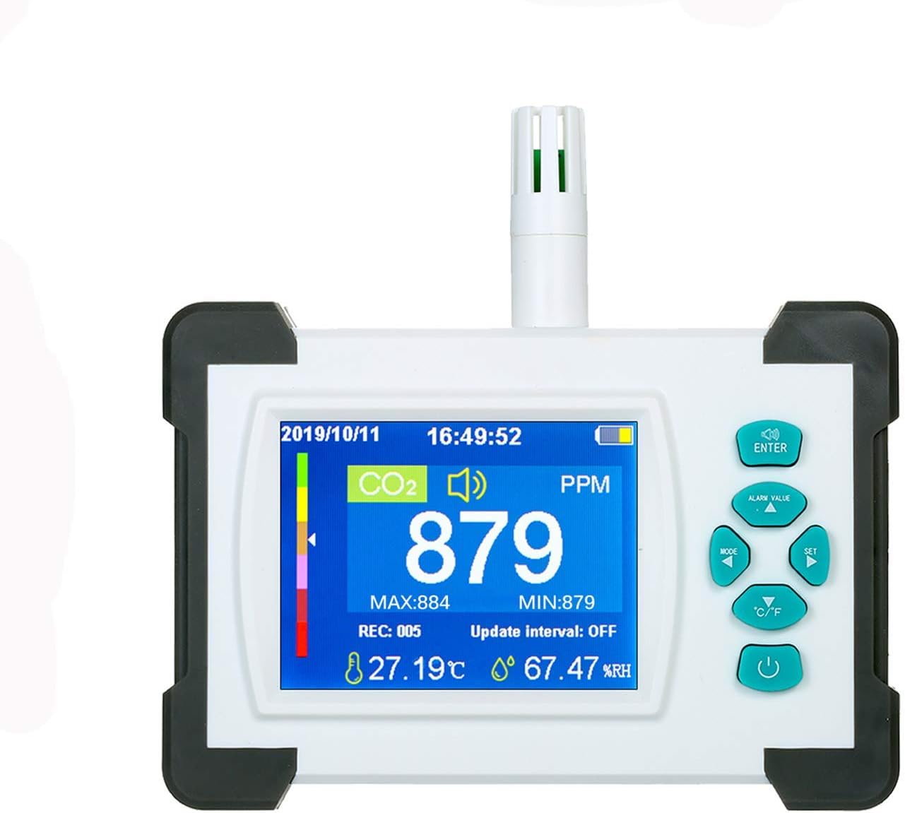CO2-Messgerät für den Innenbereich, Kohlendioxid-Detektor-Tester, Luftqualitätsdetektor mit Aufbewahrungskoffer, CO2-Detektor, CO2-Sensor-Monitor SR-510A