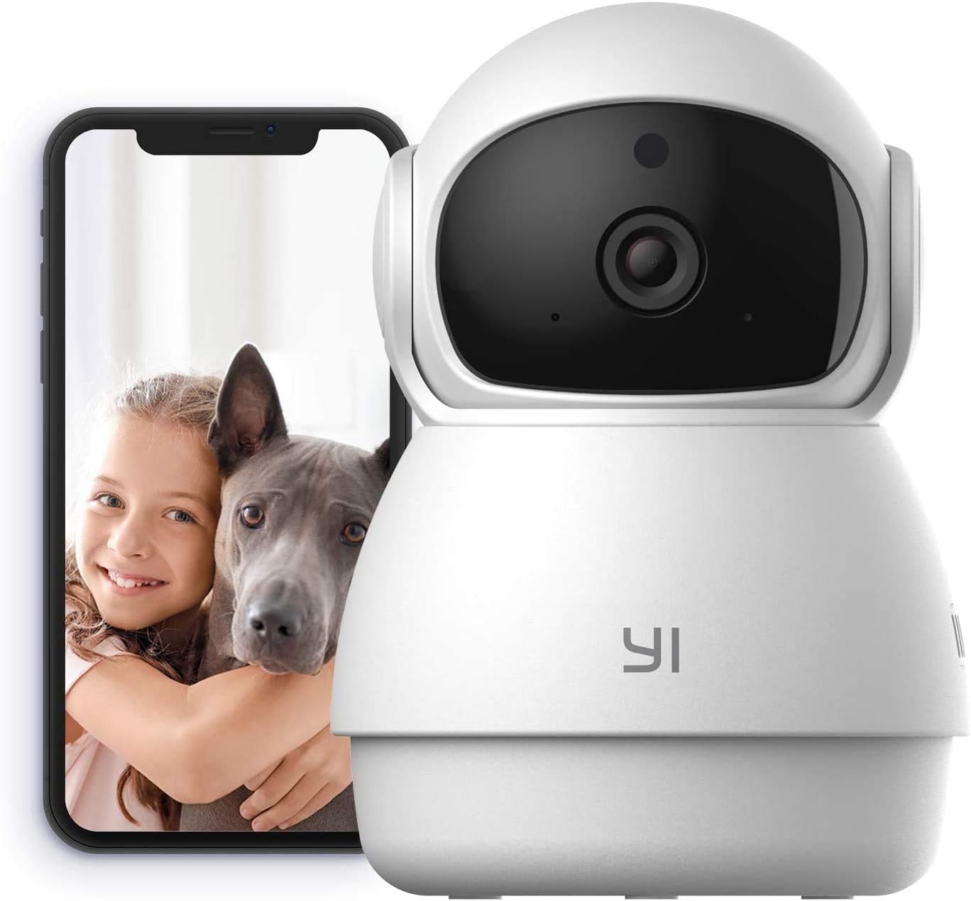 YI-Übersichtskamera, 1080p-Betrachtung und Nachbarzoom-Übersichtsraum für den Innenbereich, Nachtsicht, Bewegungssensor, Zwei-Wege-Audio, Cloud, WLAN-IP-Kamera für Hunde, Kindermädchen, Baby, unterstützt MicroSD-Karten