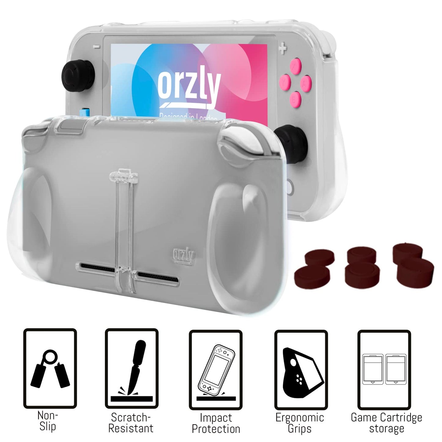 Orzly Switch Lite Case Set - Schutzhülle und Displayschutzfolie für Nintendo Switch Lite Konsole, USB-Kabel, Spielzeughalter, Griffhülle, Kopfhörerhalter, Daumengriff und mehr (Geschenkverpackung – Z&Z Edition)