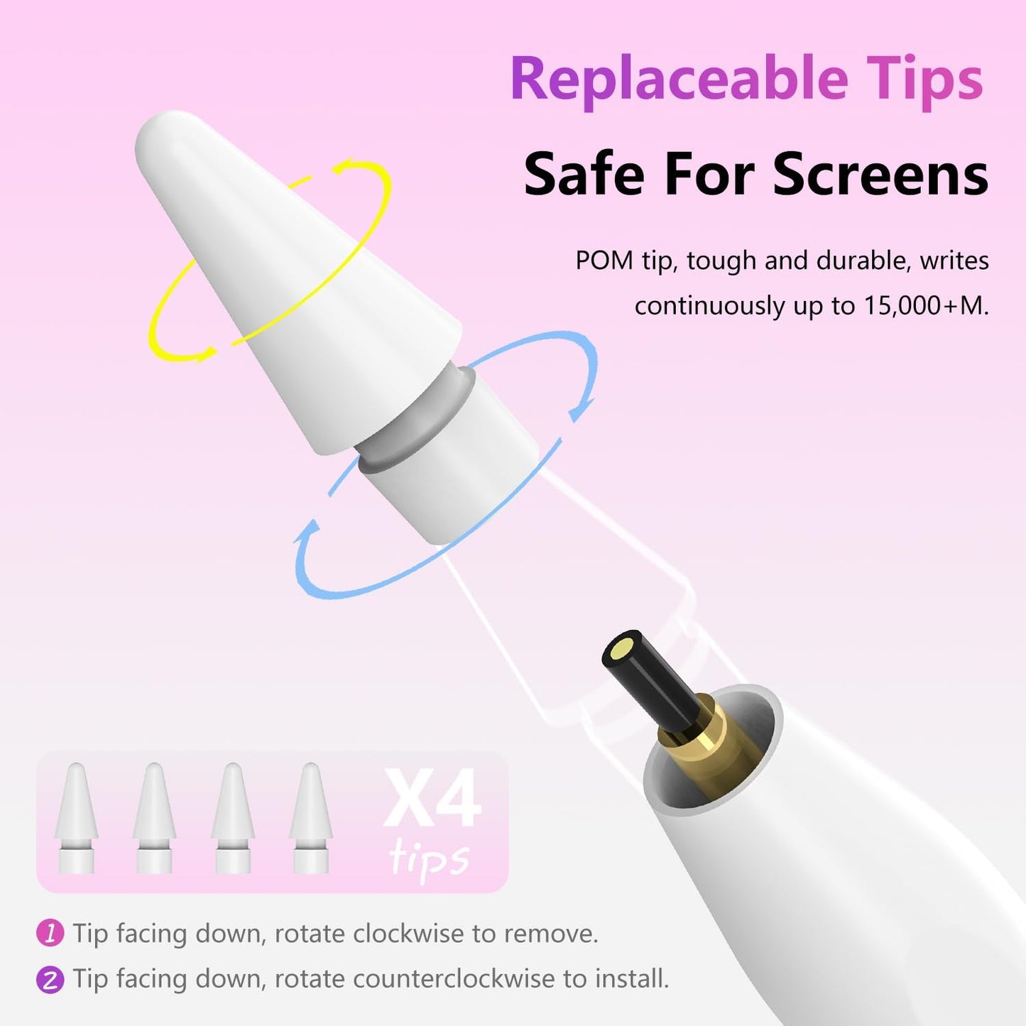 Pencil 2. Generation für iPad (2018-2025), Pencil für Pad mit Palm Rejection und Neigungssensitivität, Pen für Pad Pro 13''/12,9''/11'', iPad 10-6, Mini 6/5, Air 5/4/3/M2 (Weiß)