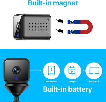 WiFi-Mini-Kamera, kabellos, 1080P HD, winzige Überwachungskamera, versteckt mit 32G SD-Karte, Nachtsicht-Bewegungserkennung für das Home Office