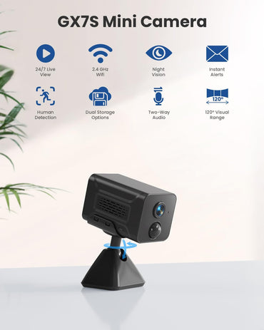 MUBVIEW Mini-Kamera, 1080P kabellose WLAN-Überwachungskamera für den Innenbereich, batteriebetriebene Innenkamera, PIR-Bewegungserkennung, Nachtsicht, Zwei-Wege-Audio, SD-/Cloud-Speicher (WLAN 2,4 GHz)