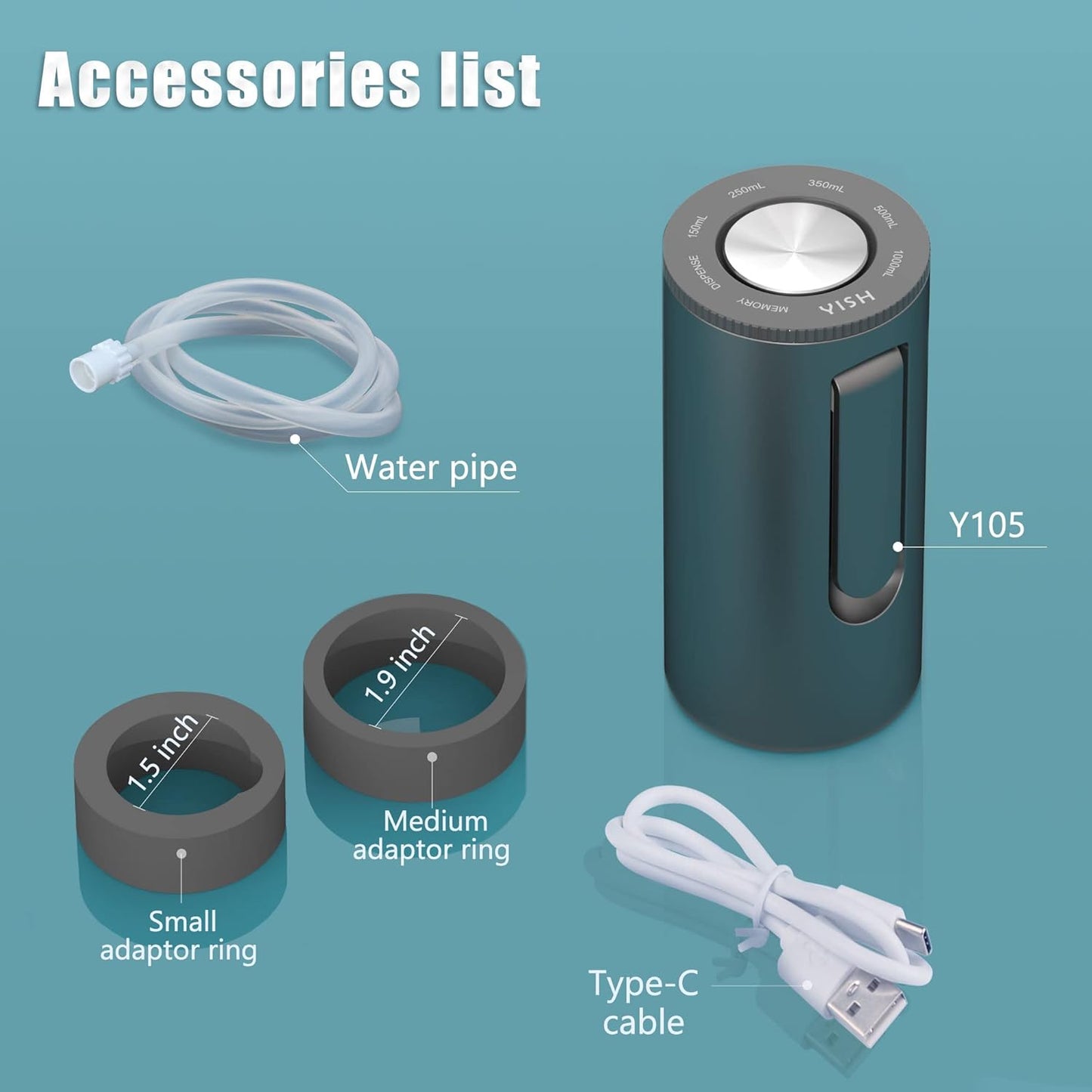 YISH Wasserspenderpumpe, Wasserpumpe 5 Gallonen Wasserflasche: Elektrischer Wasserspender, wiederaufladbare USB-Wasserflaschenpumpe, langsame, faltbare Trinkwasserpumpe für Zuhause, Büro, Küche, Camping