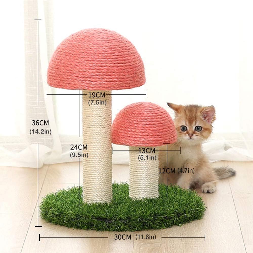 Meipire Leinenpilz-Modell, Katzenklettergerüst, Katzenkrallen, Katzenbackenzahnspielzeug, Katzenkratzbrett, Anti-Kratz-Pilz & Simulationsrasen für Haustiere, Rosa