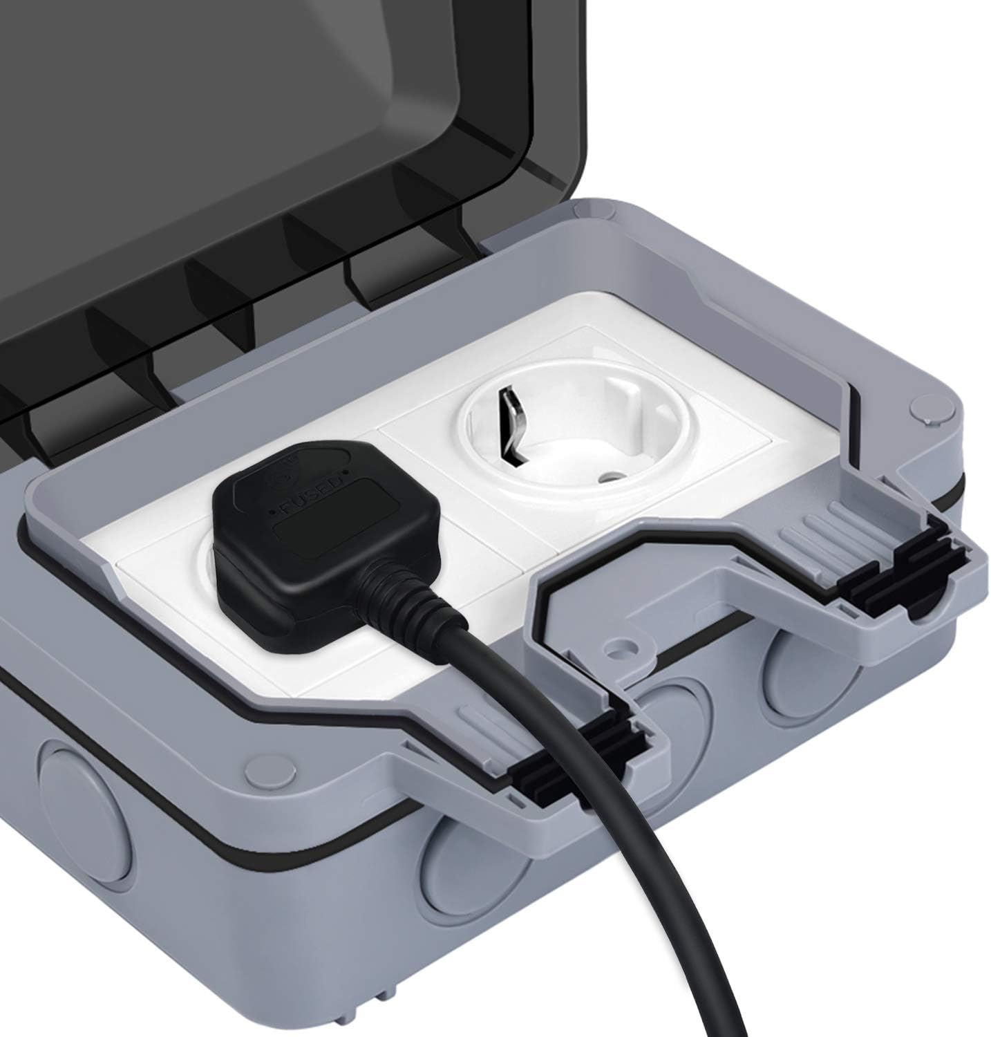 16A Außenstecker, EU-Standard IP66, wasserdicht, 2 Steckerdosen, wasserdicht