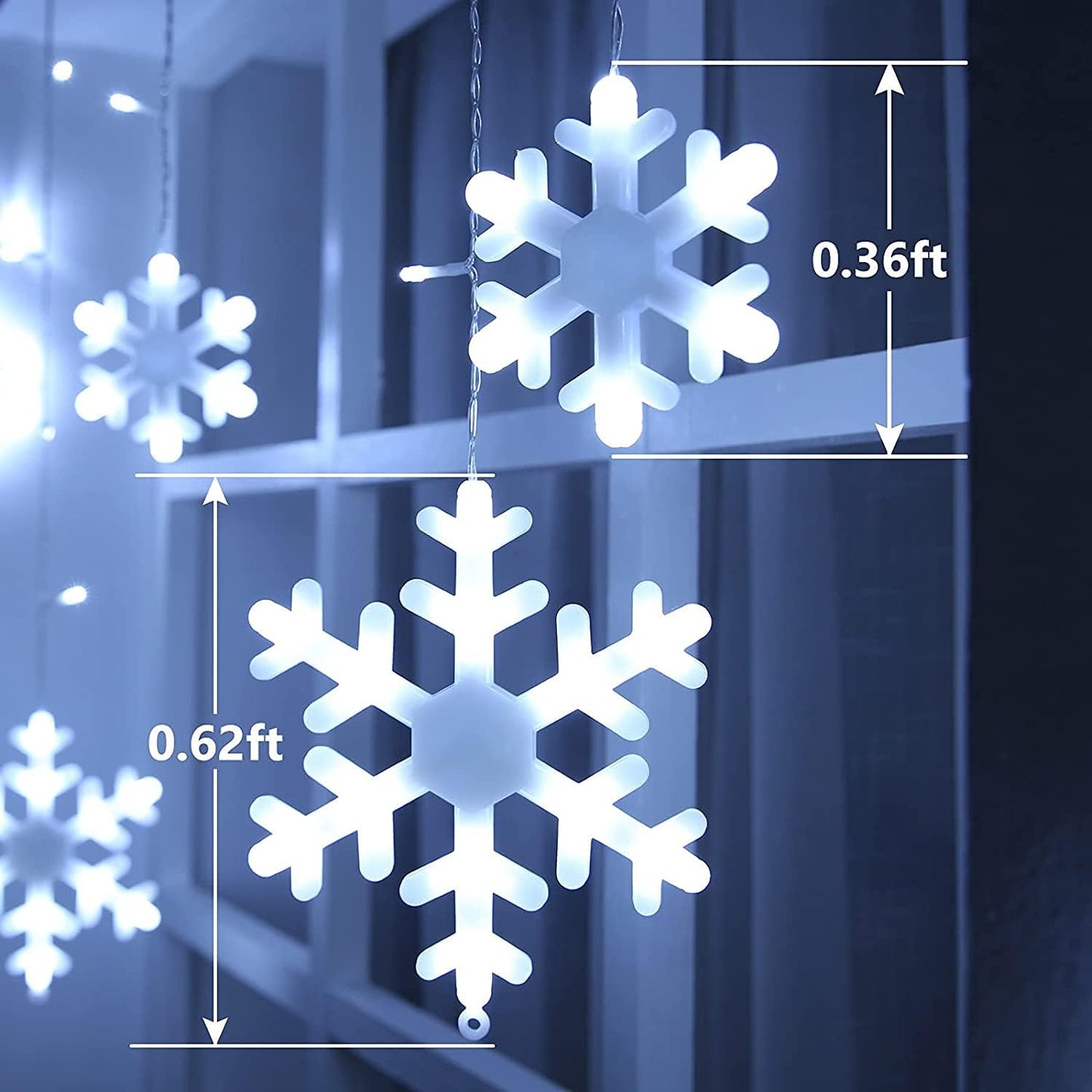 Weihnachts-Schneeflocken-Lichter, 10,66 Fuß, 168 LED-Eiszapfen-Lichter für den Außenbereich mit 14 Tropfen, 8 Modi, wasserdicht, anschließbar, Weihnachtslicht für Dachvorsprünge, Hochzeit, Garten, Hof, Innen- und Außenbereich (weiß)