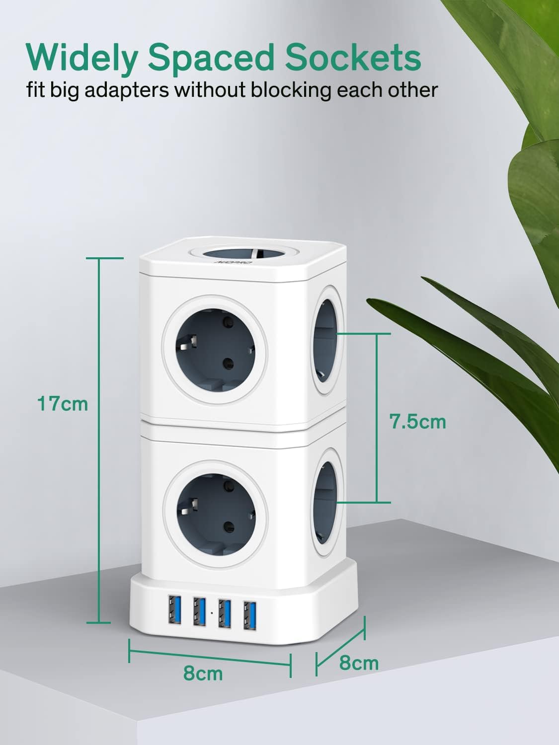 AUOPRO Steckdosenleiste 9 Fach Steckdosenturm Mehrfachsteckdose 4 USB Steckdose