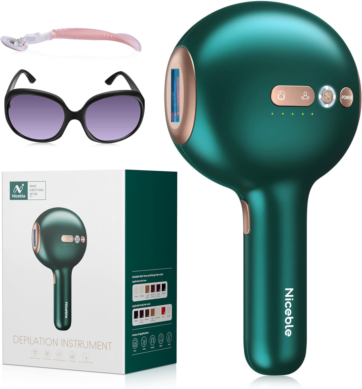 NICEBLE IPL Haarpflege mit Saphir-Eis-Kühlsystem, sorgenfreie Haarpflege für Frauen und Männer, Verbessern Sie die Haarpflege für Ihr Zuhause mit Körper- und Gesichtsmodus