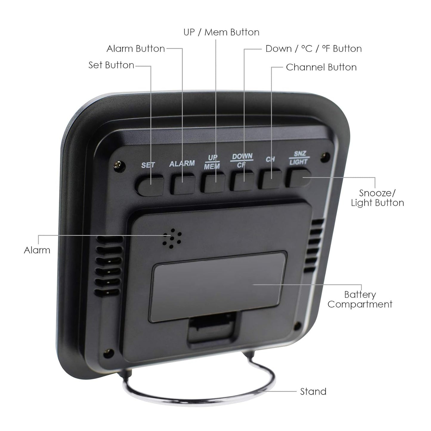 Station météo numérique avec thermomètre et hygromètre, avec 3 capteurs de câble pour l'eau et la pression, avec retour sur la température et la qualité de l'air, informations sur la batterie pour LED noire et LCD