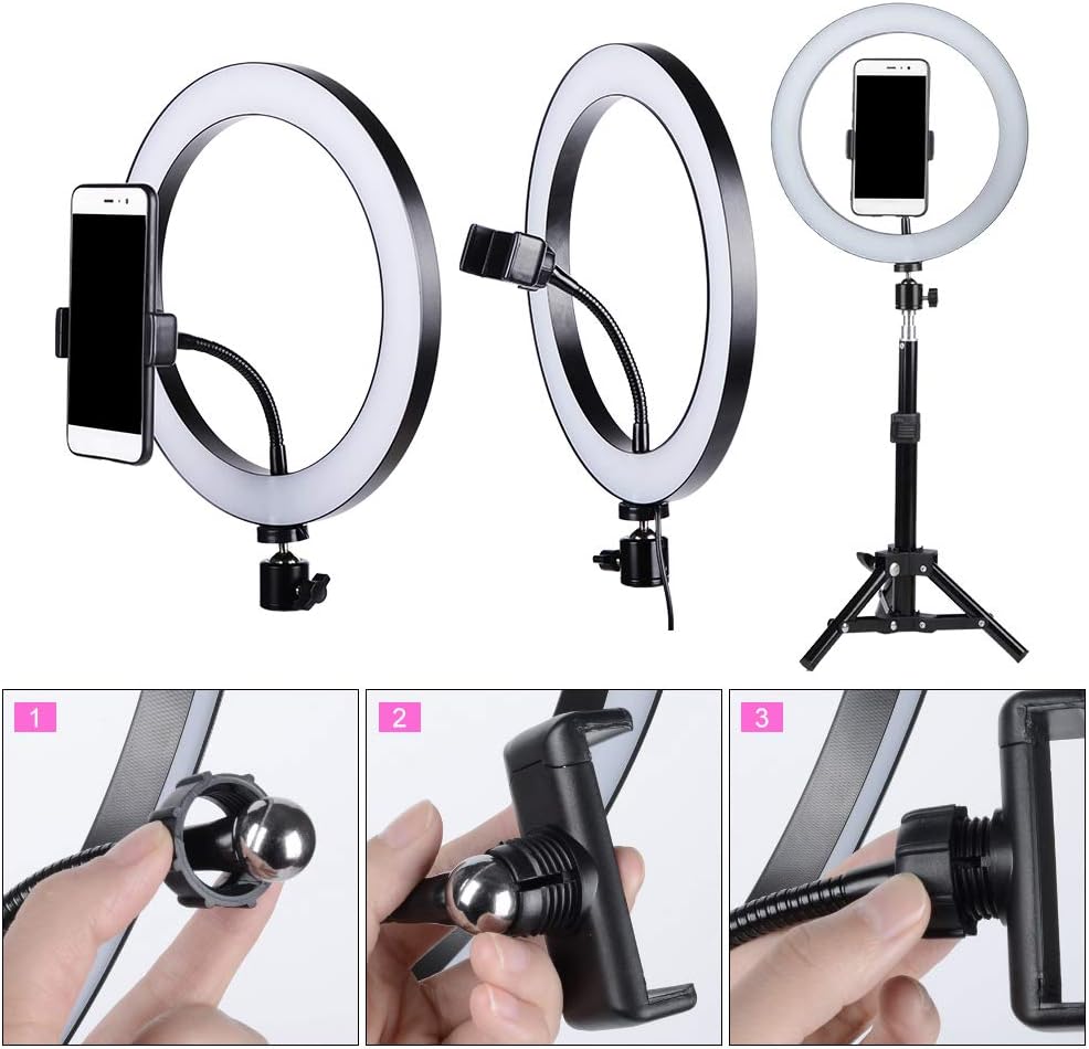HAKUTATZ® Ringlicht, Dimmbares LED-Ringlicht mit Statischem Spiegel, LED-Ringlicht-Set für Video- und Fotofotografie, Make-up