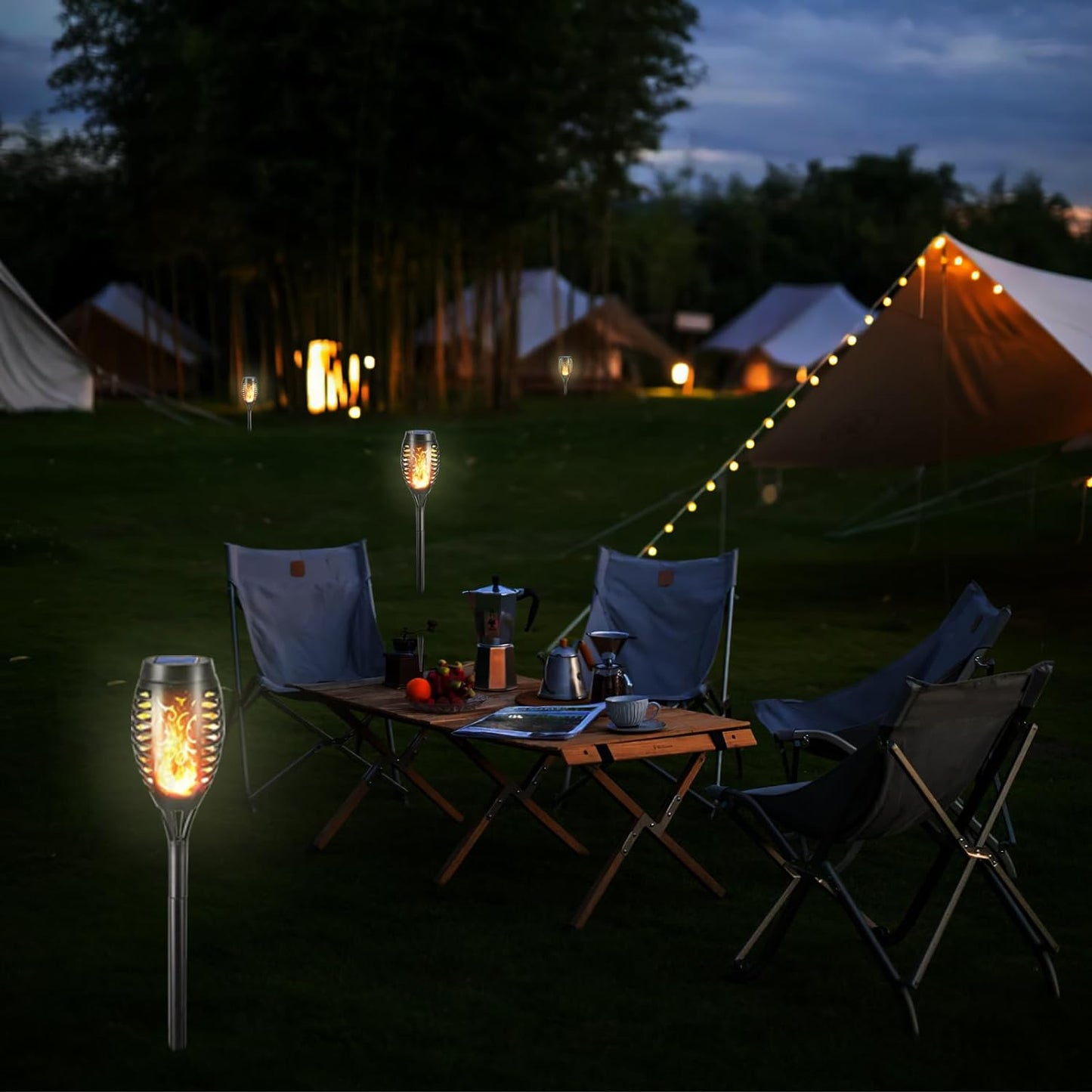 LQWELL Solarleuchten, Solar-Fackelleuchten für den Garten im Freien, 8er-Pack, 12 LED-Solarleuchte mit realistischem Flammeneffekt, IP65 wasserdichte Gartenfackeln, Solarleuchten für Weg, Hinterhof und Rasen (8er-Pack)