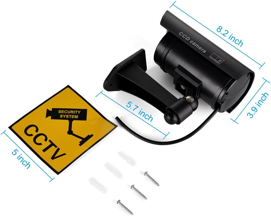 F FINDERS&CO Gefälschte Überwachungskamera für den Nahbereich, Dummy-CCTV-Überwachungssystem mit realistischen Lichtern und Warnleuchten (4, Schwarz)