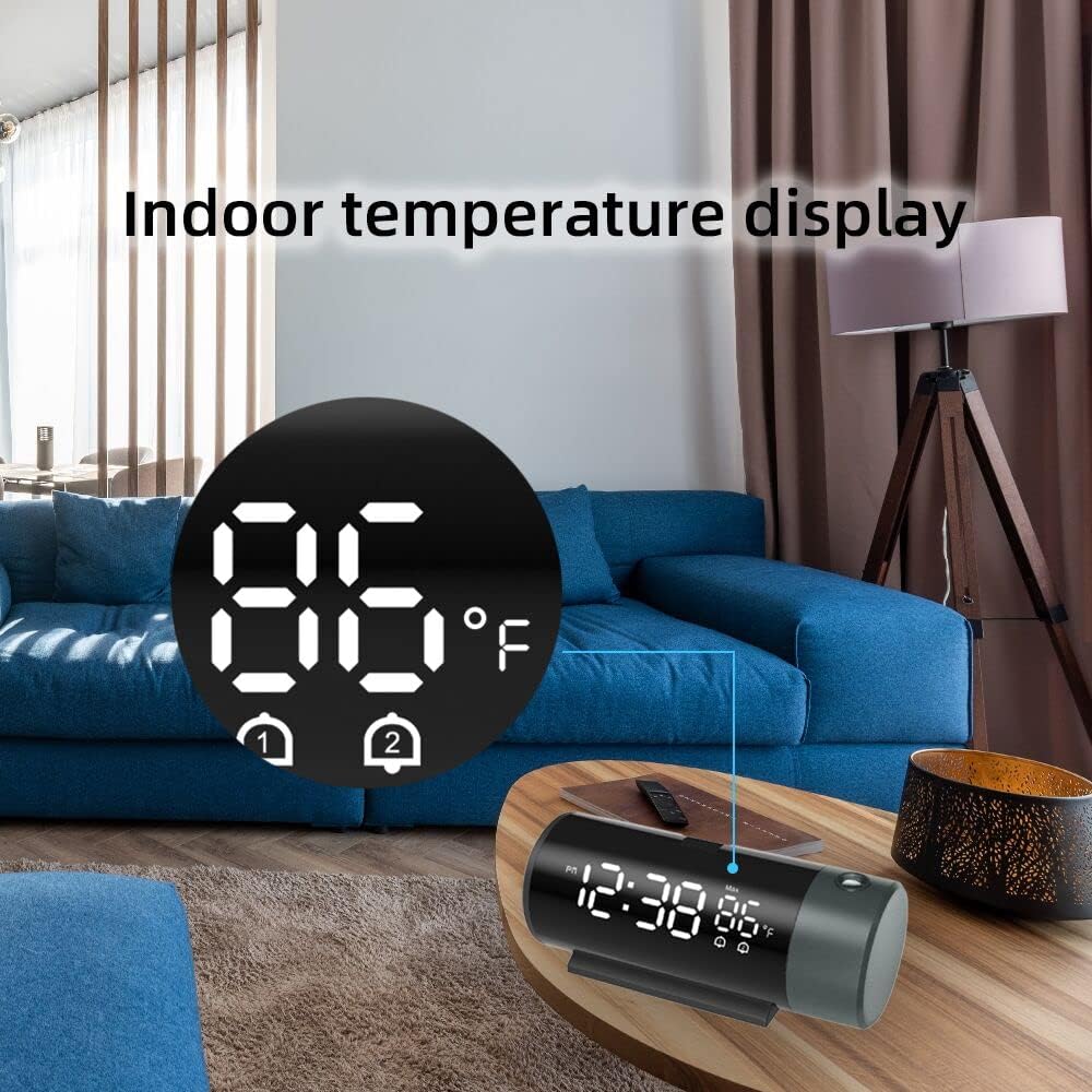 FanJu Digital Projektionswecker mit Temperatur und Zeit-Projektion, für Schlafzimmer, mit USB-Anschluss,Helligkeit automatisch einstellen, 12/24H, Zwei Wecker mit Schlummer.