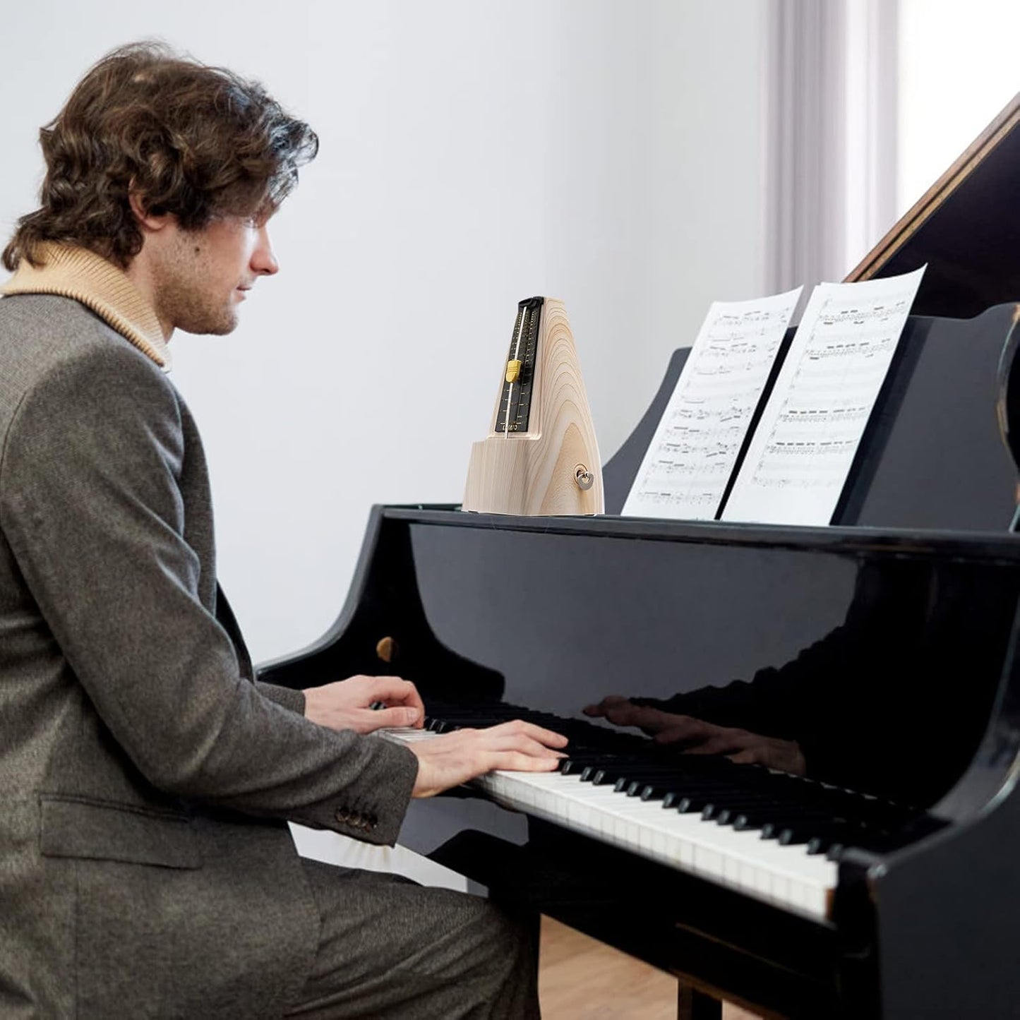 Métronome mécanique avec glocke, métronome universel LEKATO pour piano, guitare, ukulélé, violon et chromatique, ton de voix, haute précision de takt et tempo pour musicien, avec couleur bois