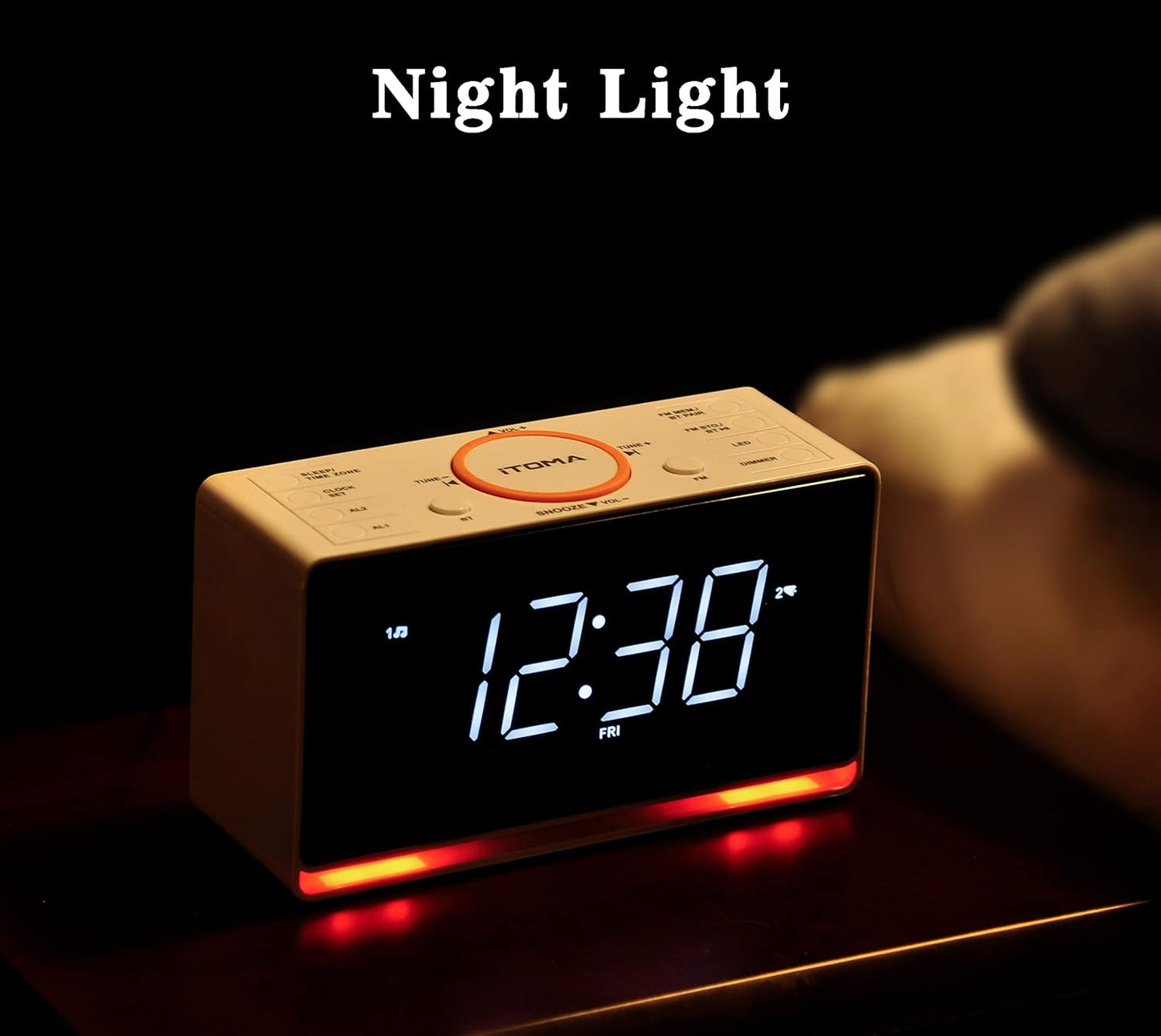 iTOMA CKS718 Wecker, 1,4 Zoll weißes LED-Display mit Bluetooth, FM-Radio, Doppelalarm, Sleep-Timer, Schlummerfunktion, automatischem und manuellem Dimmer, USB-Ladegerät und Nachtlicht CKS718