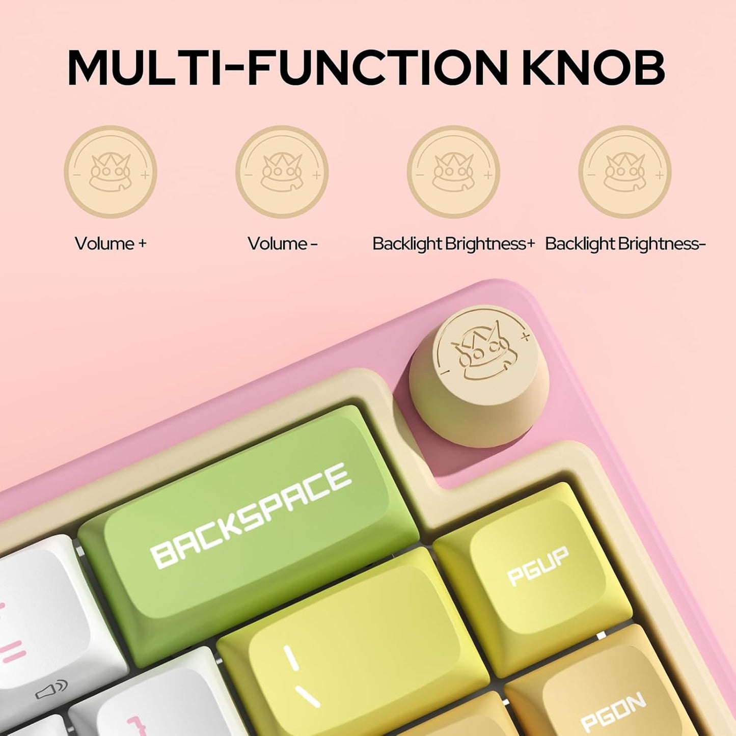 DUSTSILVER D66 Kabellose mechanische Tastatur – 2,4 G/Bluetooth/kabelgebunden, 1000 Hz Abfragegeschwindigkeit, Lautstärketaste, RGB-Hintergrundbeleuchtung, erstklassiges Spielerlebnis, Gateron-Rot-Schalter, Pfirsich-Design