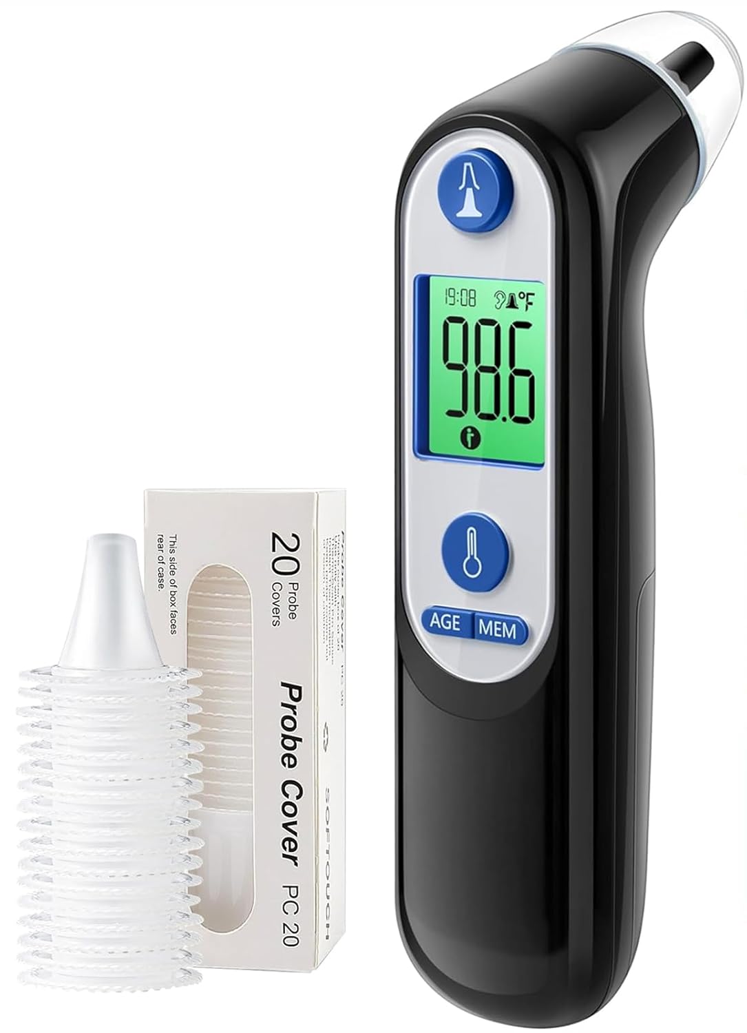 Ohrthermometer für Kinder, Babys und Erwachsene, 1 Sekunde genaues digitales Thermometer, Stummschaltfunktion, 3-farbiger Fieberalarm, 3 Altersgruppen, 30 Speicherabruf mit 20