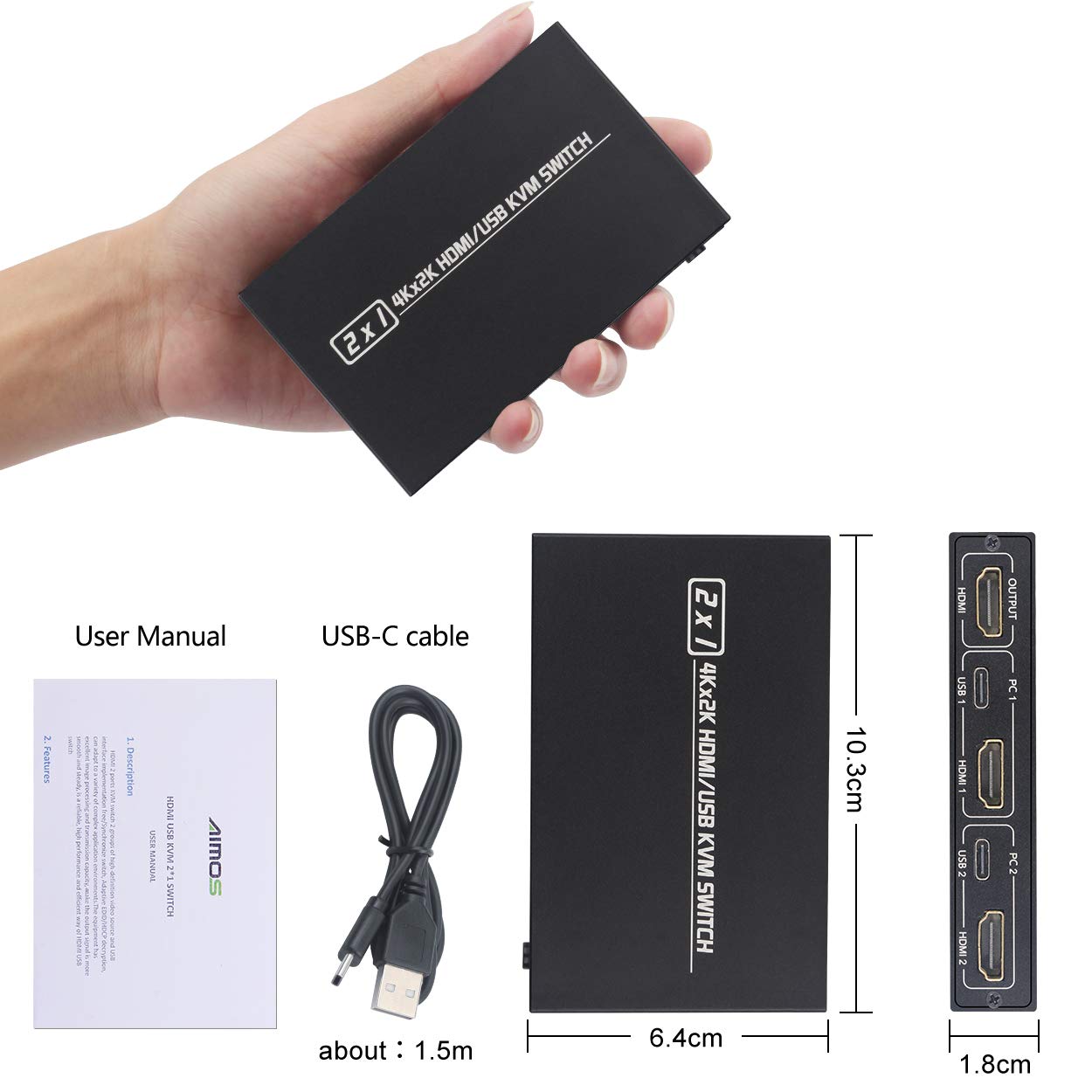 KCEVE KVM-Switch HDMI 2 Port, USB-Switch UHD 4K 30 Hz, Dual-Monitor-KVM-Switch, 4 USB 2.0-Hubs, unterstützt kabellose Tastatur und Maus