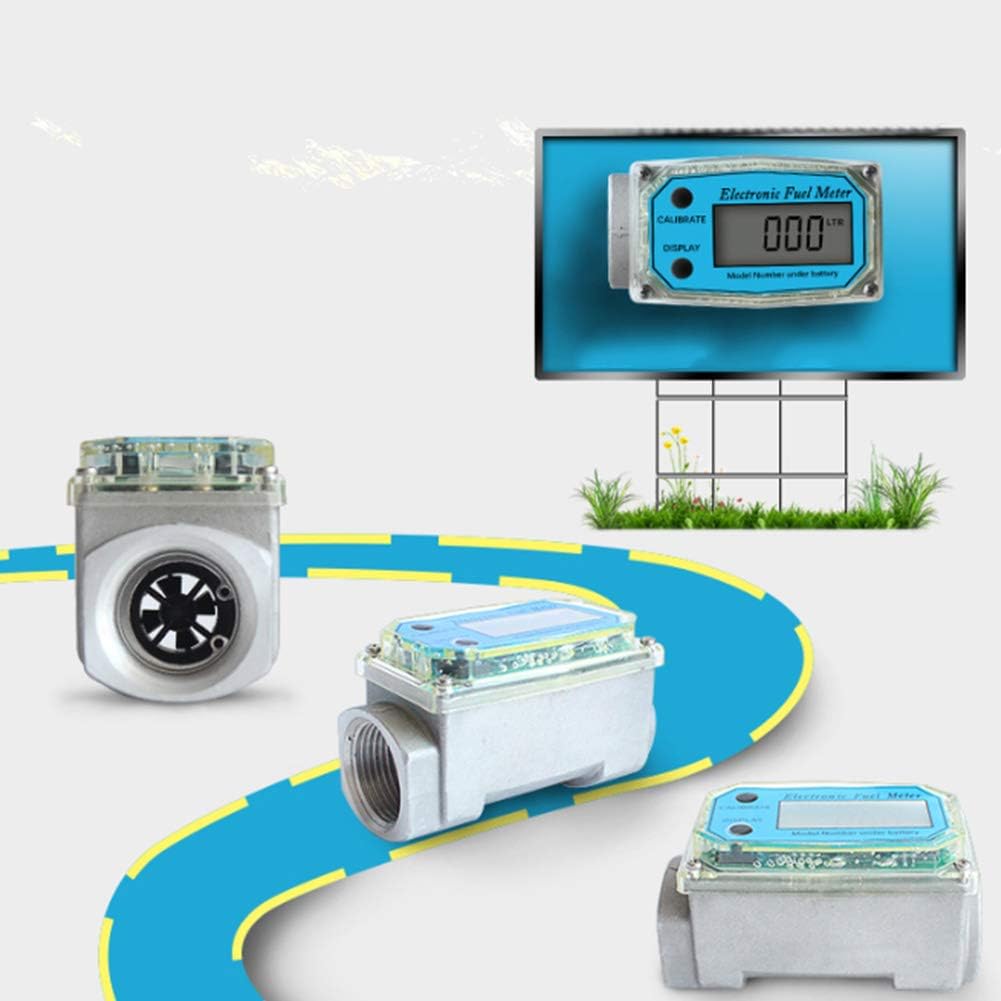 Tree2018 Turbinen-Durchflussmesser, 1 Zoll Durchflusswasserzähler 9 l/min-100 l/min NPT Digitaler Kraftstoffzähler Wasserdurchflussmesser Dieselöl Kraftstoffdurchflussmesser, Kraftstoffdurchflussmesser für Diesel, Kerosin, Benzin,
