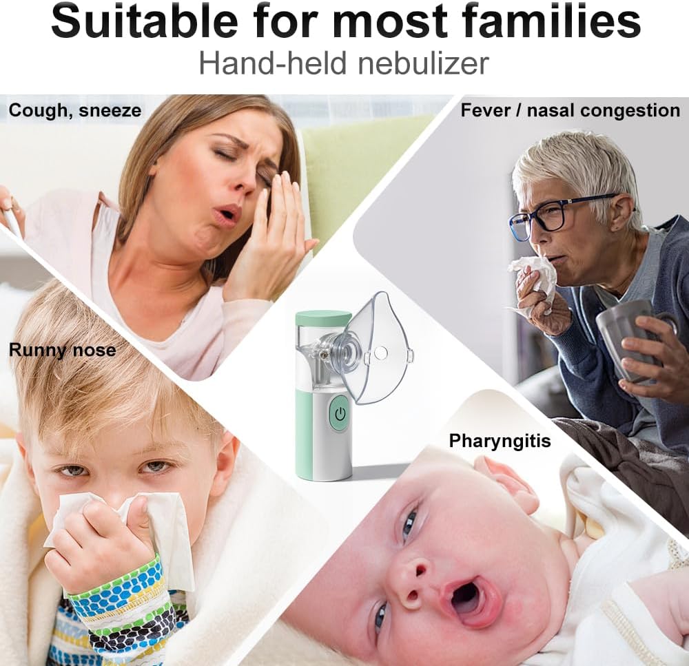 Omron Inhalationsgerät Maschine für Erwachsene, Wiederaufladbare Tragbare Inhaliergeräte für Erwachsene und Kinder, Leise Inhalator für Kinder (Grün und Weiß)