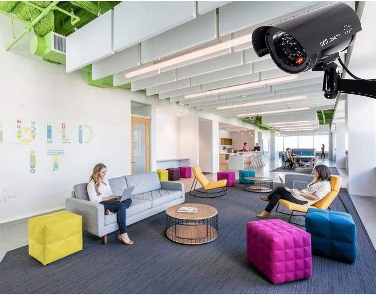 F FINDERS&CO Gefälschte Überwachungskamera für den Nahbereich, Dummy-CCTV-Überwachungssystem mit realistischen Lichtern und Warnleuchten (4, Schwarz)