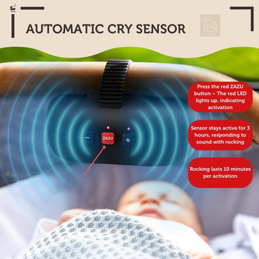 ZAZU Robby Kinderwagenschaukler - Automat. Babywippe, Verstellbare Stärke, 40-Min Timer, Babyschreisensor, USB-C wiederaufladbar, Wasserfest, Universell für Kinderwagen & Buggy (Schwarz.)