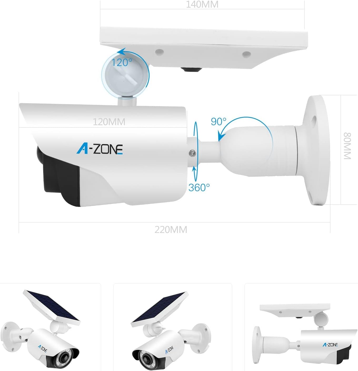 A-ZONE Solar-Bewegungsmelder-Licht für den Außenbereich – 800 Lumen, 8 LED-Strahler, 5-Watt-Solarleuchten für den Außenbereich, IP66 wasserdicht, kabelloses Solar-Flutlicht für Veranda, Garten, Terrasse, Auffahrt, Weg, Aluminium (weiß)