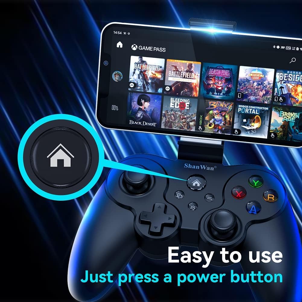 ShanWan Smartphone-Controller für Android/iOS, handlicher Controller mit Halterung, Bluetooth Mobile Gaming Controller für PS Remote Play Xbox Cloud Steam Link GeForce Now MFi Apple Arcade Games