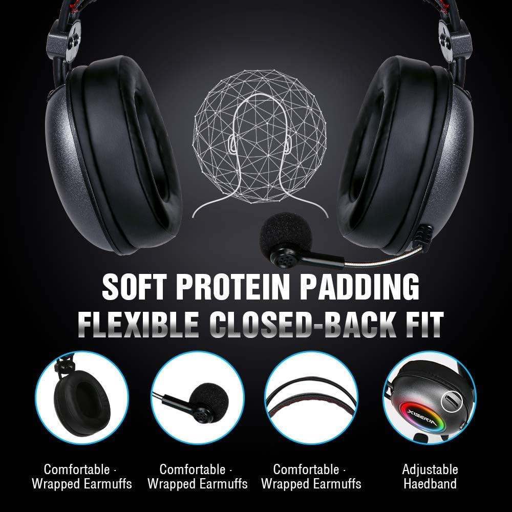 XIBERIA E3 Black Gaming Headset, Over-Ear-Stereo-Gaming-Kopfhörer mit unidirektionalem Mikrofon für PC, Computer, Laptop, PS4, Xbox One, Nintendo