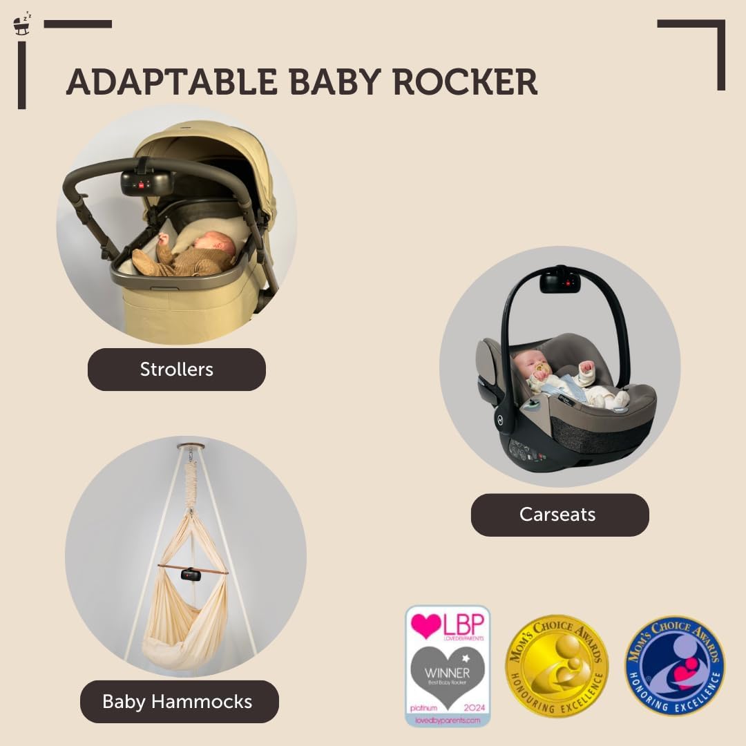 ZAZU Robby Kinderwagenschaukler - Automat. Babywippe, Verstellbare Stärke, 40-Min Timer, Babyschreisensor, USB-C wiederaufladbar, Wasserfest, Universell für Kinderwagen & Buggy (Schwarz.)
