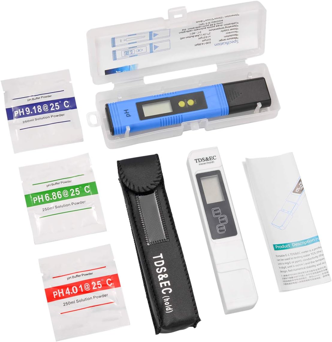 LAOYE PH-Messgerät TDS & EC-Messgerät Digitales Wasserqualitätstestmessgerät TDS PH EC-Temperatur 4-in-1-Set, PH TDS EC-Tester for Trinkwasser, Lebensmittel, Schwimmbäder, Thermalbäder, Aquarien