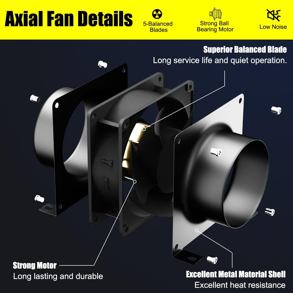 FanGoFast 100mm Axial-Rohrventilator, 180m³/h Axialventilator Abluftventilator Rohrventilator mit Zwei Klemmen und 2m Schlauch für Grow Tent, Garage, Werkzeugraum, Büro