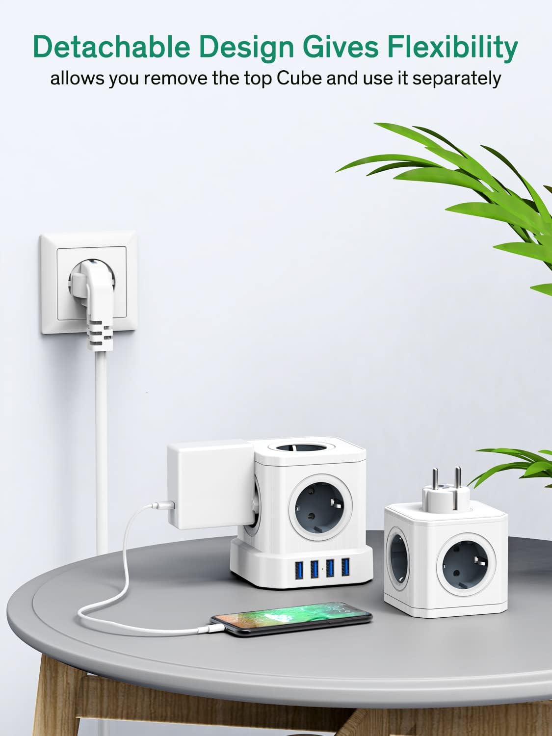 AUOPRO Steckdosenleiste 9 Fach Steckdosenturm Mehrfachsteckdose 4 USB Steckdose