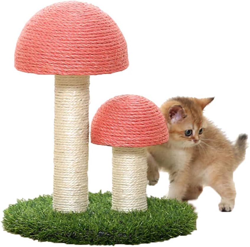 Meipire Leinenpilz-Modell, Katzenklettergerüst, Katzenkrallen, Katzenbackenzahnspielzeug, Katzenkratzbrett, Anti-Kratz-Pilz & Simulationsrasen für Haustiere, Rosa