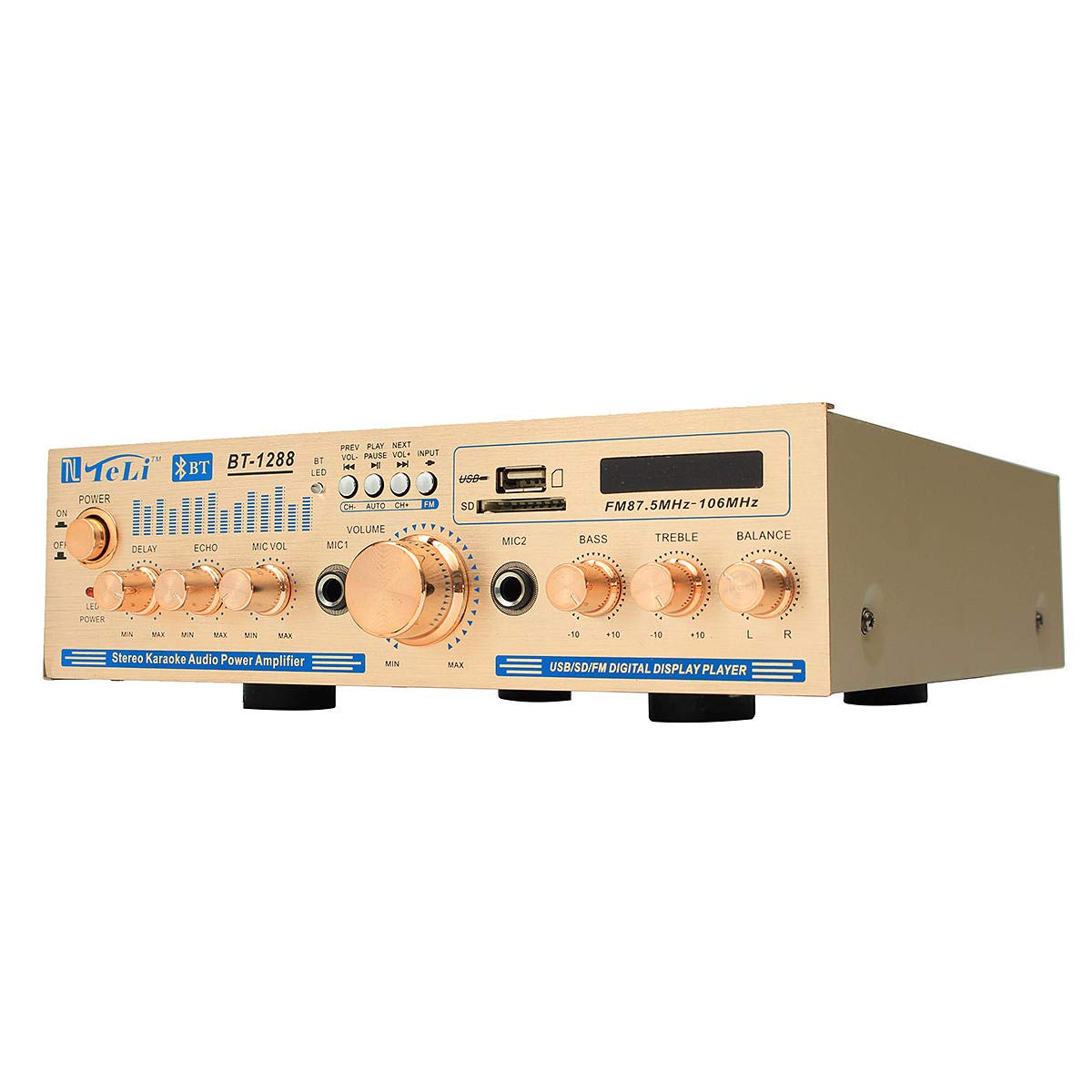 Teli BT-1228 Bluetooth 600 W Karaoke-Stereo-2-Kanal-Verstärker, VU-Meter, unterstützt FM, USB, SD mit Fernbedienung